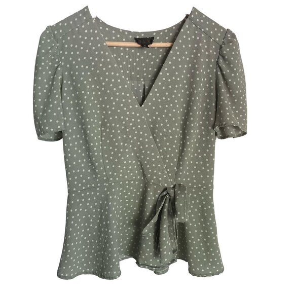 OLM Tops - OLM Womens Blouse, Green, Dots, Size M